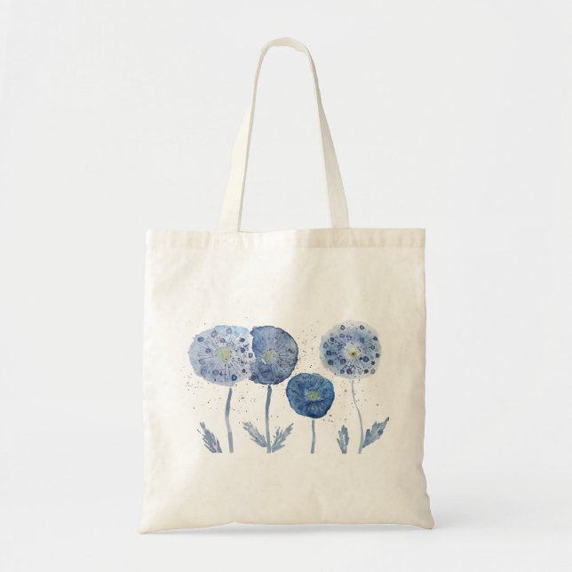 Bolsa Tote 4 pintura de dandelion abstrato indigo (Frente)
