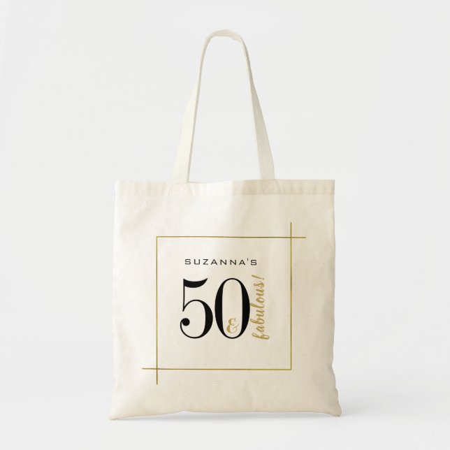Bolsa Tote 50º aniversário 50 e Fabuloso Preto e Dourado (Frente)