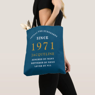 Bolsa Tote 50º Aniversário de 1971 Azul Dourado Para Ela Pers