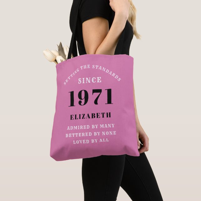 Bolsa Tote 50º Aniversário de 1971 Preto Rosa Para Sua Person (Close Up)
