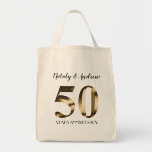 Bolsa Tote 50º Aniversário de Casamento Dourado Metálico