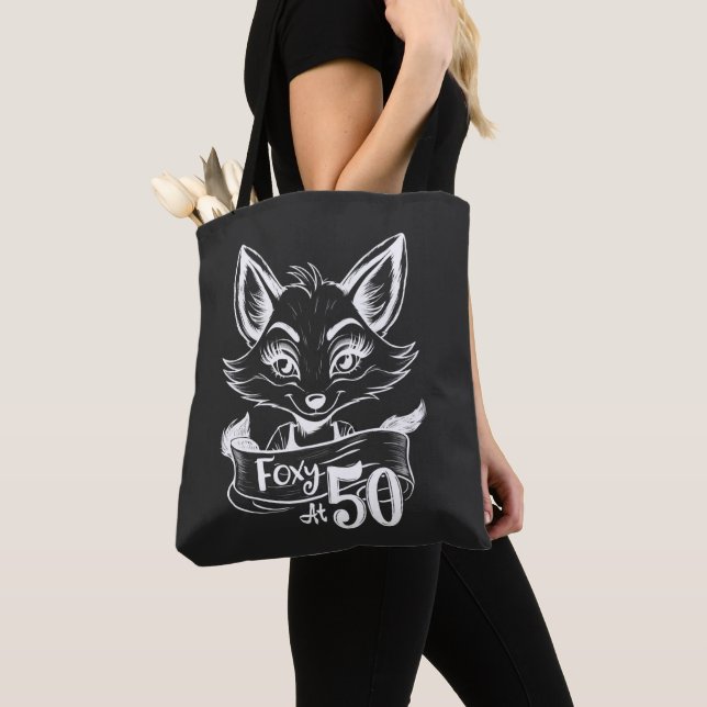 Bolsa Tote 50º Aniversário, Foxy A 50, Fox/Vixen Preto Branco (Close Up)