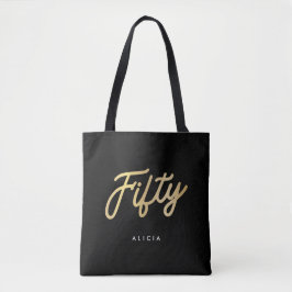Bolsa Tote 50º aniversário moderno Simples 50 Fabuloso Dourad