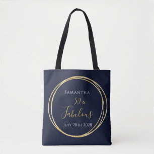 Bolsa Tote 50º Marinho de aniversário Dourado personalizado