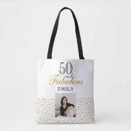 Bolsa Tote 50 and Fabulous Gold Glitter Photo 50th Birthday