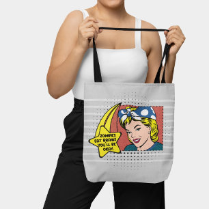 Bolsa Tote 50 De Arte Pop Da cinza Para A Mulher Engraçada