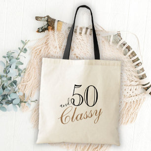 Bolsa Tote 50 e Classy Elegant Black Ouro Script Birthday