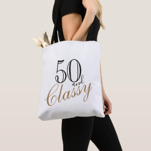 Bolsa Tote 50 e Classy Elegant Black Ouro Script Birthday
