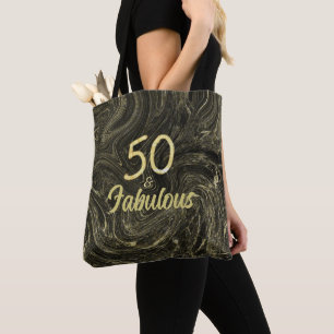 Bolsa Tote 50 e Fabulosa 50ª Festa de aniversário Preta e Dou