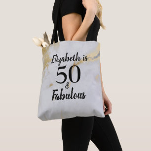 Bolsa Tote 50 e Fabulosa Cinza Dourada com Texto Preto