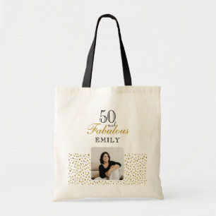 Bolsa Tote 50 e Fabuloso Brilho Dourado Foto 50º Aniversário