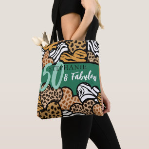 Bolsa Tote 50 e Fabuloso Na moda Emerald Animal Print Heart