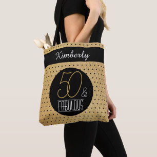 Bolsa Tote 50 e Fabuloso Ouro Festa de Aniversário Personaliz