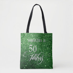 Bolsa Tote 50 & Fabuloso Script com brilho verde profundo