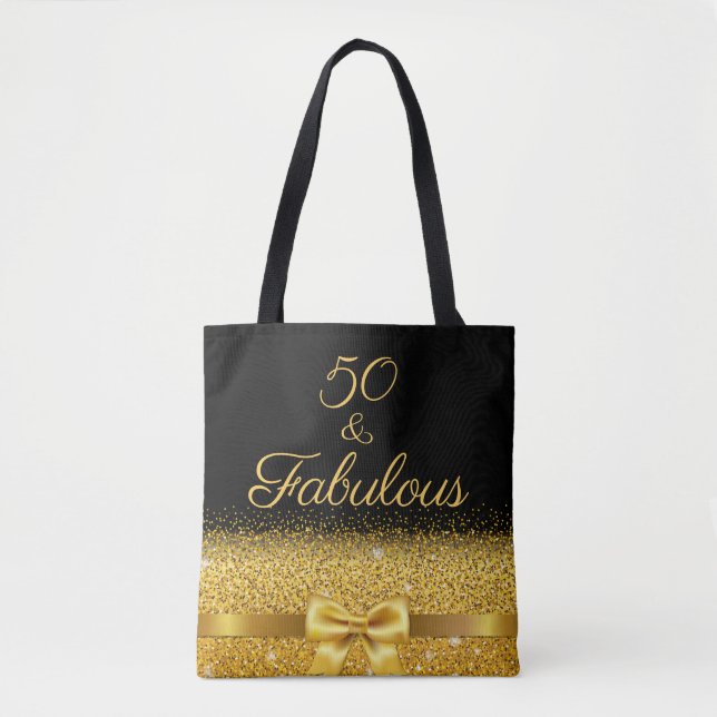 Bolsa Tote 50 ouros fabulosos com brilho brilhante preto (Frente)