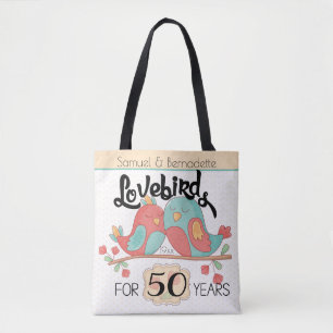Bolsa Tote 50th Lovebirds do aniversário de casamento feitos