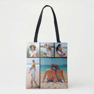 Bolsa Tote 5 Colagem de Fotos - A Cor De Fundo Pode Ser Alter