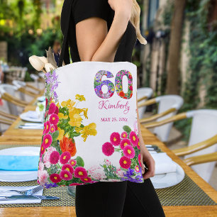 Bolsa Tote 60ª festa de aniversário de hóspedes florais favor