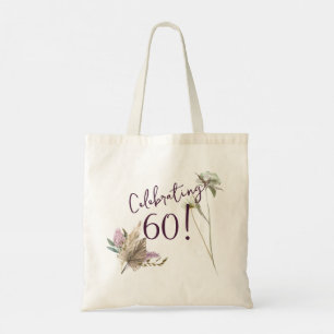 Bolsa Tote 60º aniversário Boho Floral Watercolor
