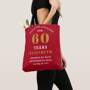 Bolsa Tote 60º aniversário Padrões vermelhos Dourados adic