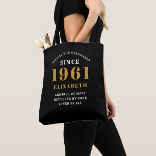 Bolsa Tote 60º aniversário personalizado 1961 Chic Black