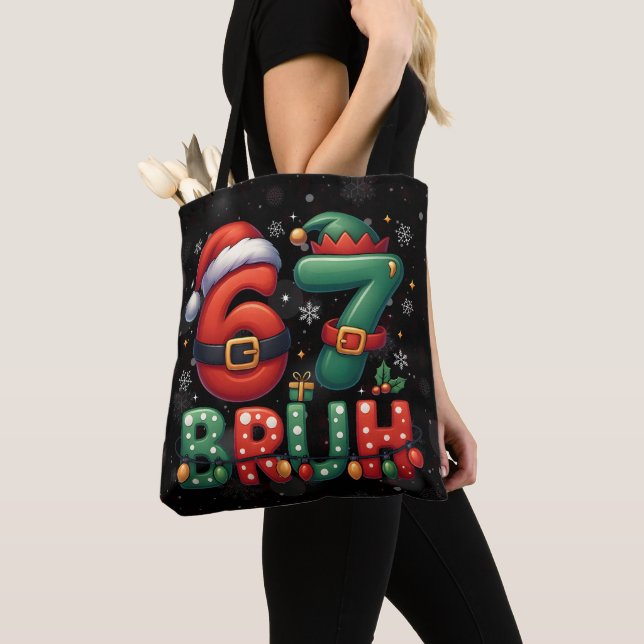 Bolsa Tote 67 Meme Seis Sete Bruh Natal Divertido 6 7 (Close Up)