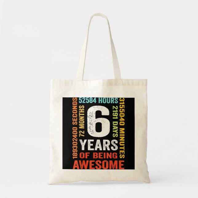 Bolsa Tote 6 Aniversário Com 6 Anos De Idade, Retro 72 Meses (Frente)