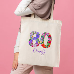 Bolsa Tote 80 Birthday Aunt Gift - Nome Floral 80 Anos