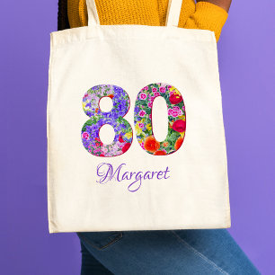Bolsa Tote 80 Birthday Avó Presente - Nome Floral 80 Anos