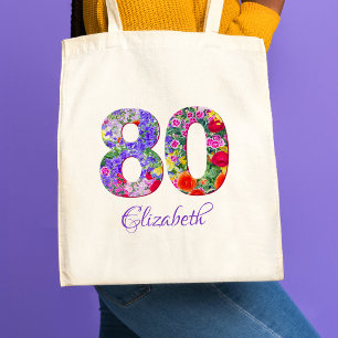 Bolsa Tote 80 Birthday Mãe Presente - Nome Floral 80 Anos