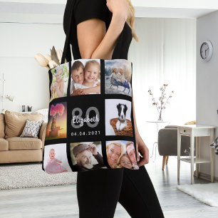 Bolsa Tote 80 de aniversário personalizado foto colagem mulh