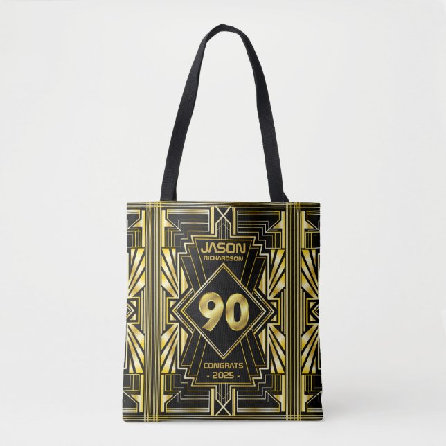 Bolsa Tote 90 Aniversário Art Deco Dourado Excelente Negro Ga (Frente)