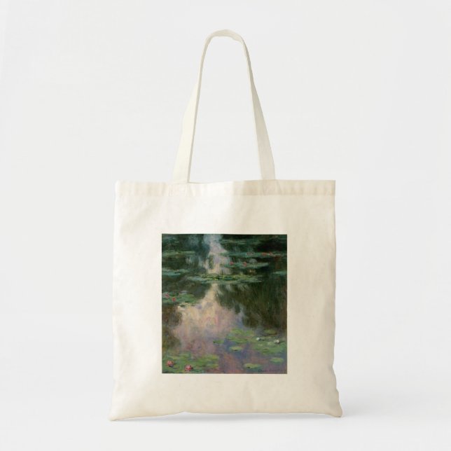 Bolsa Tote A ÁGUA ESTÁ EM PINK VERDE POND, por Claude Monet (Frente)