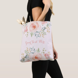 Bolsa Tote A aguarela bonito cora botânico floral cor-de-ros