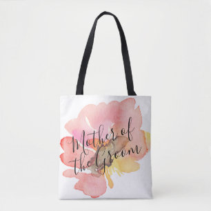 Bolsa Tote A aguarela cora mãe floral cor-de-rosa do noivo