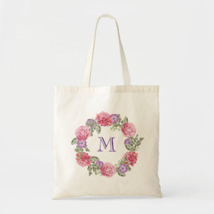 Bolsa Tote A aguarela floral da grinalda floresce o monograma