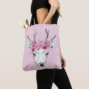 Bolsa Tote A aguarela floresce cervos