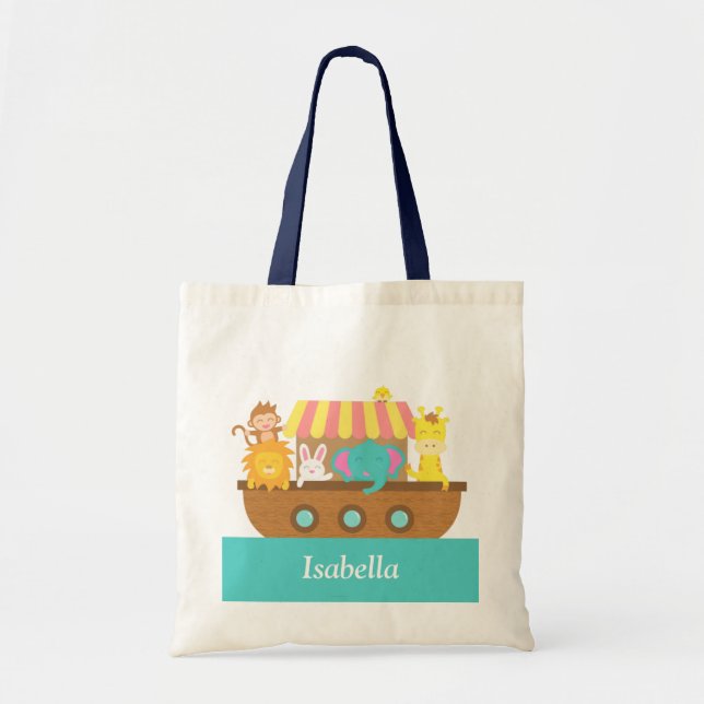 Bolsa Tote A Arca de Noé, Animais Fofos para crianças (Frente)