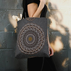 Bolsa Tote A arte khaki crocodylus porosus mandala