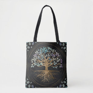 Bolsa Tote A árvore de vida - Yggdrasil - Dourado & pintou a