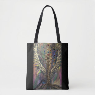 Bolsa Tote A Árvore Divina Da Vida asas celestiais e jóias