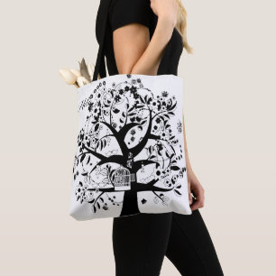 Bolsa Tote A árvore negra e branca da vida
