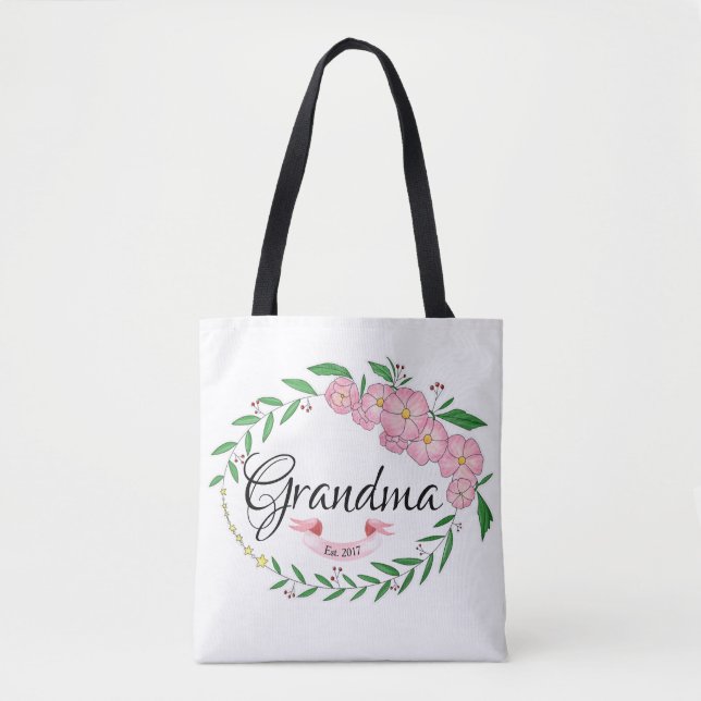 Bolsa Tote A avó personalizada estabeleceu a grinalda da flor (Frente)