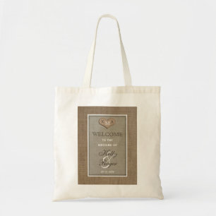 Bolsa Tote A boa vinda rústica do casamento ensaca o laço d
