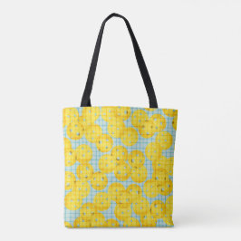 Bolsa Tote A bola é a vida - Amarelo no azul claro