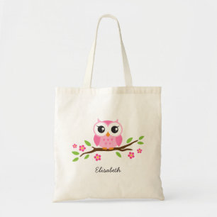 Bolsa Tote A coruja cor-de-rosa bonito no ramo floral
