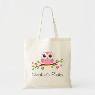 Bolsa Tote A coruja cor-de-rosa bonito no ramo personalizou o