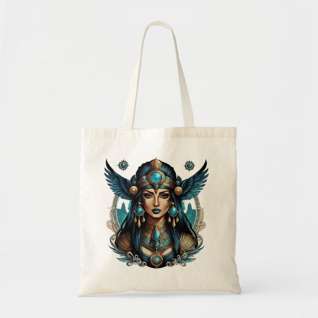 Bolsa Tote A deusa egípcia está em cor azul. (Frente)