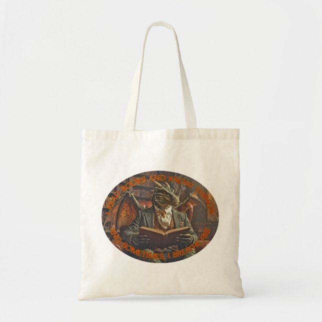 Bolsa Tote A dragon reading for learning and enjoyment. (Frente)