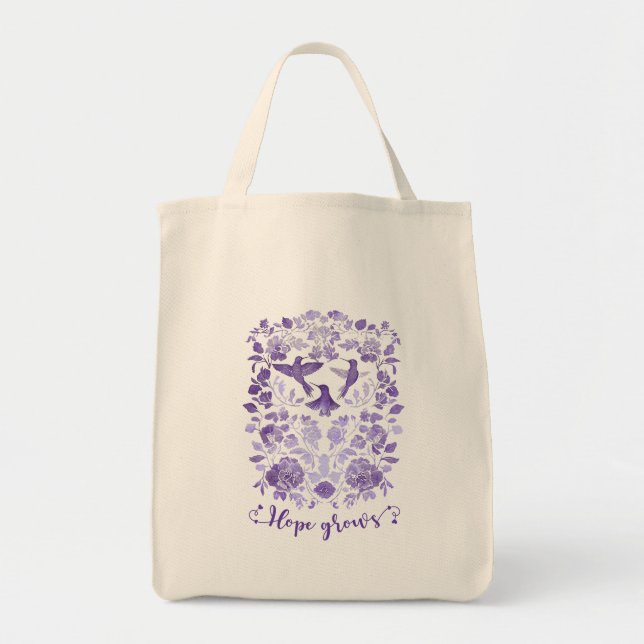 Bolsa Tote A esperança cresce - Lavanda Linocut Bird Inspirat (Frente)